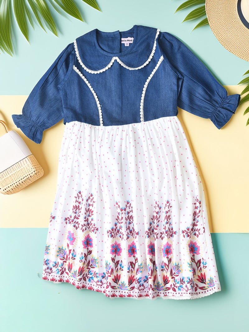 Bella Moda Denim Floral Dress for Girls